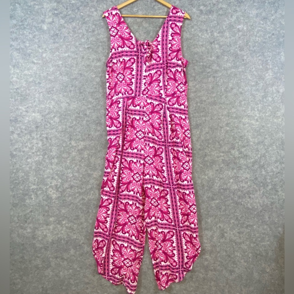 Ocean Pacific NWT Jumpsuit Size XL Pink Floral Geometric Sleeveless Beachy Boho
